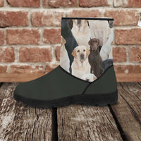 Load image into Gallery viewer, Designs by MyUtopia Shout Out:Vegan Suede / Fur Boots Lab print,Ladies US5.5 (EU36) / Black/White,Fur Boots
