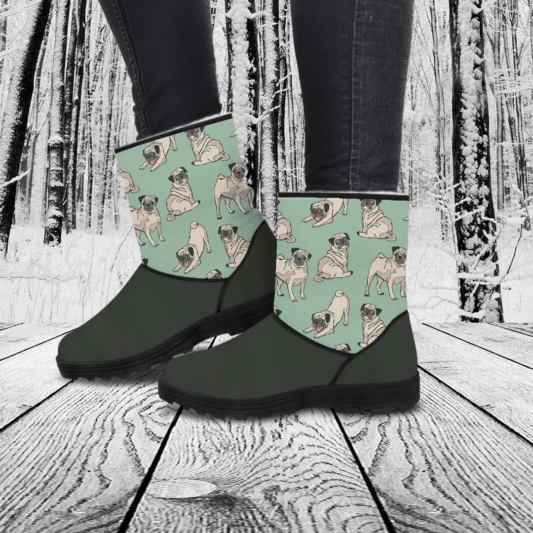 Designs by MyUtopia Shout Out:Vegan Suede / Fur Boots Pugs print