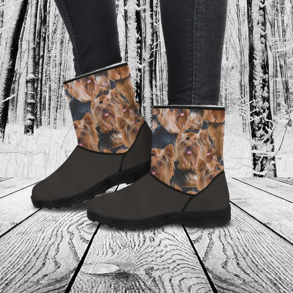 Designs by MyUtopia Shout Out:Vegan Suede / Fur Boots Yorkie print