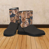 Load image into Gallery viewer, Designs by MyUtopia Shout Out:Vegan Suede / Fur Boots Yorkie print
