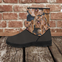 Load image into Gallery viewer, Designs by MyUtopia Shout Out:Vegan Suede / Fur Boots Yorkie print,Ladies US5.5 (EU36) / Grey/Brown,Fur Boots
