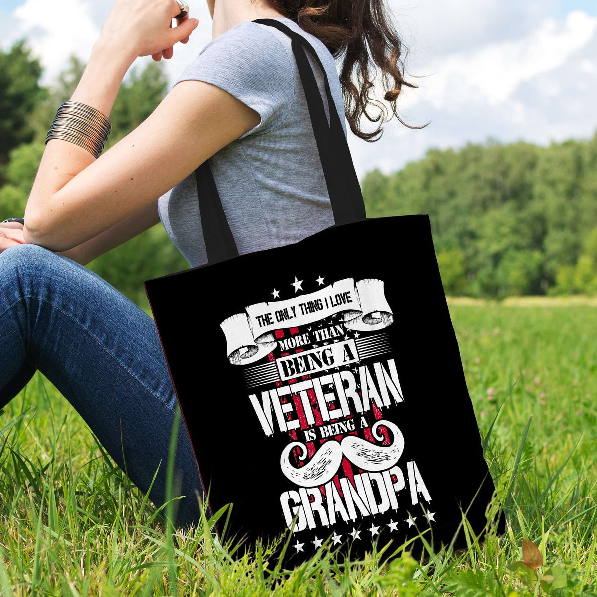 Designs by MyUtopia Shout Out:Veteran Grandpa Fabric Totebag Reusable Shopping Tote