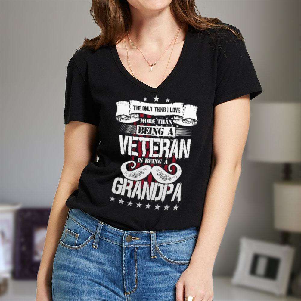 Designs by MyUtopia Shout Out:Veteran Grandpa Ladies' V-Neck T-Shirt