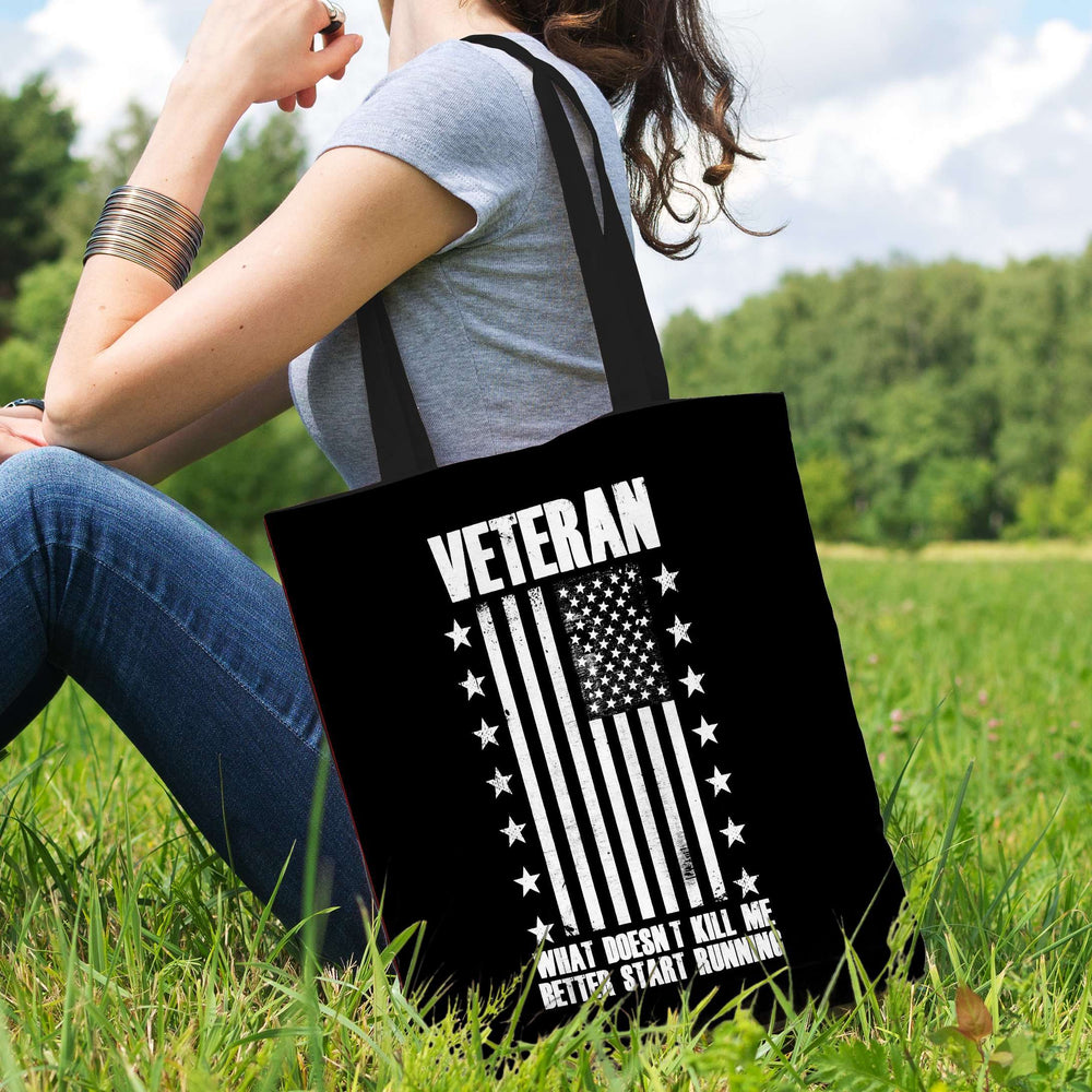 Designs by MyUtopia Shout Out:Veteran What Doesn't Kill Be Better Start Running Fabric Totebag Reusable Shopping Tote