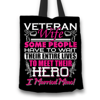 Load image into Gallery viewer, Designs by MyUtopia Shout Out:Veteran Wife, I Married My Hero Fabric Totebag Reusable Shopping Tote,Black,Reusable Fabric Shopping Tote Bag
