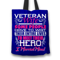 Load image into Gallery viewer, Designs by MyUtopia Shout Out:Veteran Wife, I Married My Hero Fabric Totebag Reusable Shopping Tote,Blue,Reusable Fabric Shopping Tote Bag
