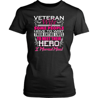 Load image into Gallery viewer, Designs by MyUtopia Shout Out:Veteran Wife, I Married My Hero Ladies T-Shirt,Black / XS,Ladies T-Shirts
