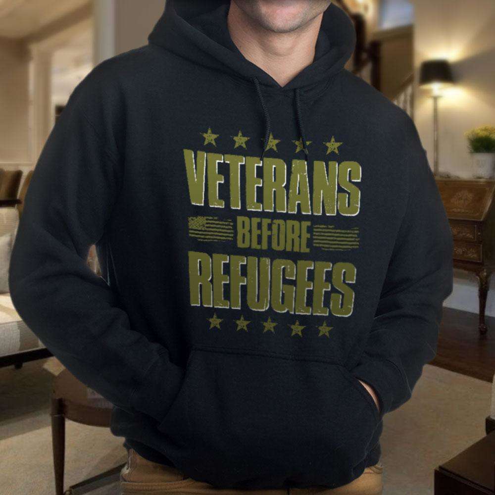 Designs by MyUtopia Shout Out:Veterans Before Refugees Core Fleece Pullover Hoodie