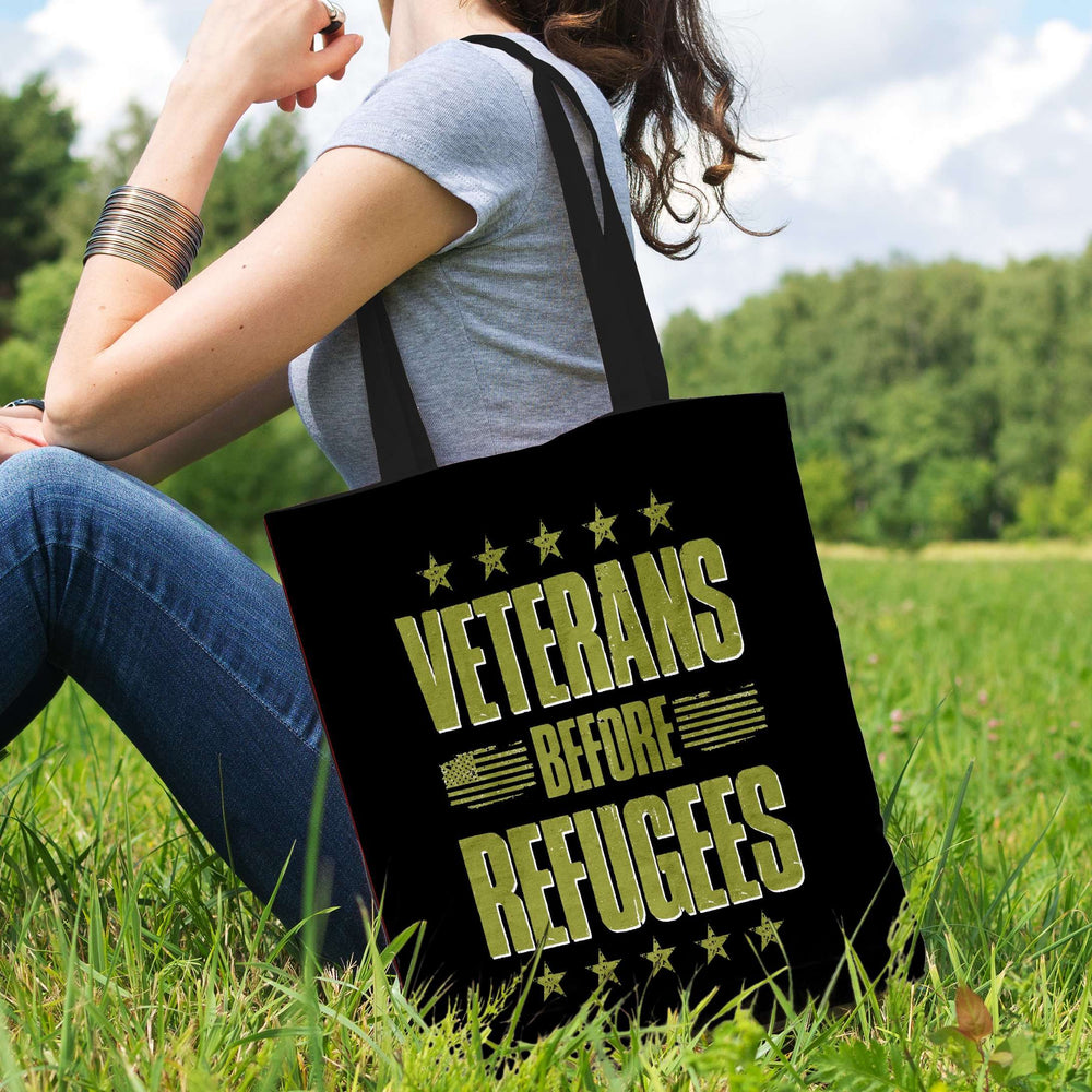 Designs by MyUtopia Shout Out:Veterans Before Refugees Fabric Totebag Reusable Shopping Tote