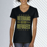 Load image into Gallery viewer, Designs by MyUtopia Shout Out:Veterans Before Refugees Ladies&#39; V-Neck T-Shirt
