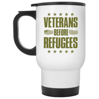 Load image into Gallery viewer, Designs by MyUtopia Shout Out:Veterans Before Refugees Travel Mug
