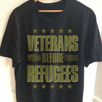 Load image into Gallery viewer, Designs by MyUtopia Shout Out:Veterans Before Refugees Unisex Cotton Short Sleeve T-Shirt,S / Black,Adult Unisex T-Shirt
