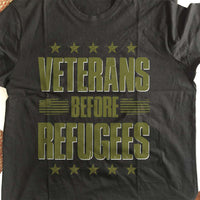 Load image into Gallery viewer, Designs by MyUtopia Shout Out:Veterans Before Refugees Unisex Cotton Short Sleeve T-Shirt
