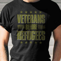 Load image into Gallery viewer, Designs by MyUtopia Shout Out:Veterans Before Refugees Unisex Cotton Short Sleeve T-Shirt
