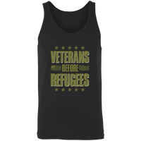 Load image into Gallery viewer, Designs by MyUtopia Shout Out:Veterans Before Refugees Unisex Tank,X-Small / Black,Tank Tops
