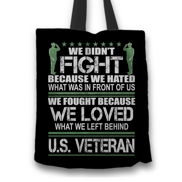 Designs by MyUtopia Shout Out:Veterans Don't Fight for Hate They Fight for Love Fabric Totebag Reusable Shopping Tote,Black,Reusable Fabric Shopping Tote Bag