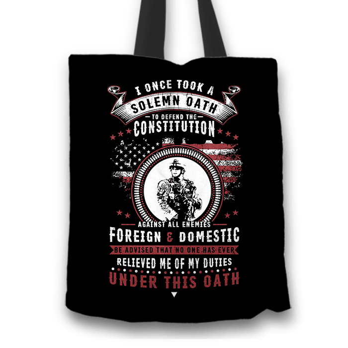 Designs by MyUtopia Shout Out:Veterans Solemn Oath of Enlistment Fabric Totebag Reusable Shopping Tote,Black,Reusable Fabric Shopping Tote Bag