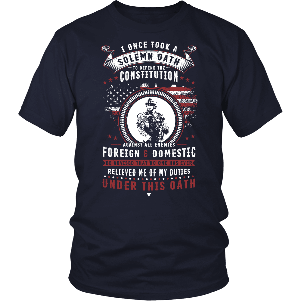 Designs by MyUtopia Shout Out:Veterans Solemn Oath of Enlistment Unisex T-Shirt,District Unisex Shirt / Navy / S,Adult Unisex T-Shirt
