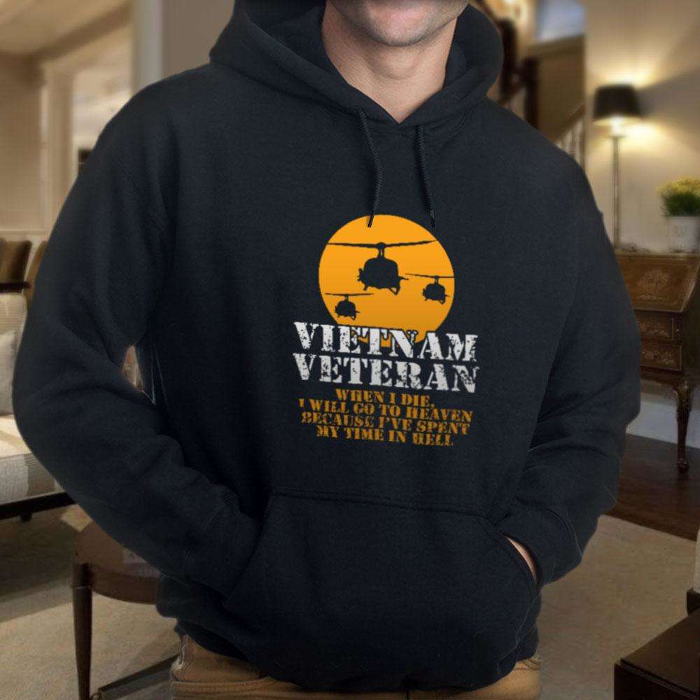 Designs by MyUtopia Shout Out:Vietnam Veteran, Going to Heaven, Already been in Hell Core Fleece Pullover Hoodie