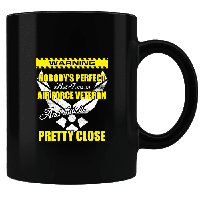 Designs by MyUtopia Shout Out:Warning! Air Force Veteran Pretty Close to Perfect Ceramic Coffee Mug - Black,Black,Ceramic Coffee Mug