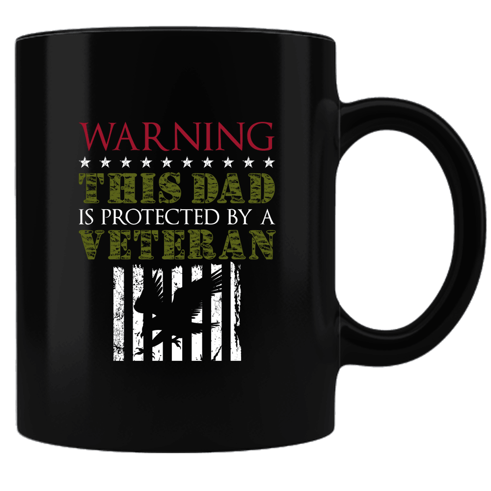 Designs by MyUtopia Shout Out:Warning This Dad Is Protected By A Veteran Black Ceramic Coffee Mug,Black,Ceramic Coffee Mug