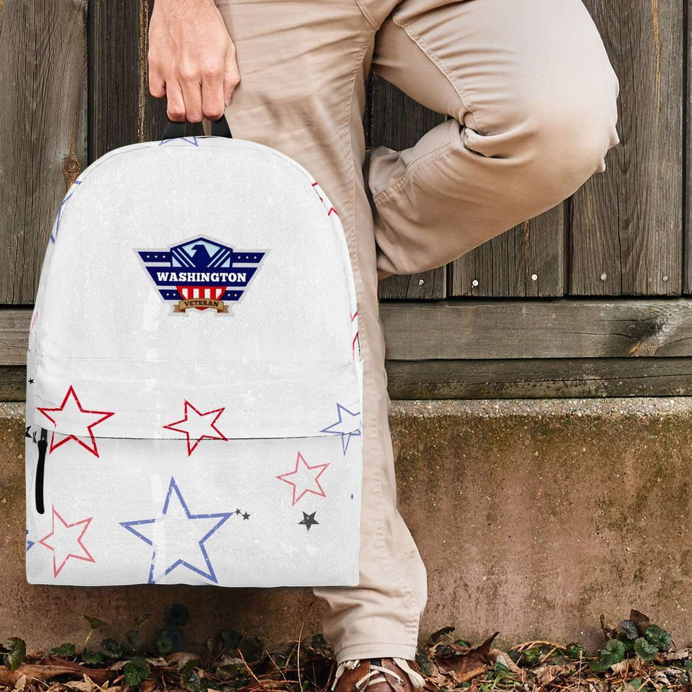 Designs by MyUtopia Shout Out:Washington Veteran Backpack,Large (18 x 14 x 8 inches) / Adult (Ages 13+) / White/Red/Blue,Backpacks