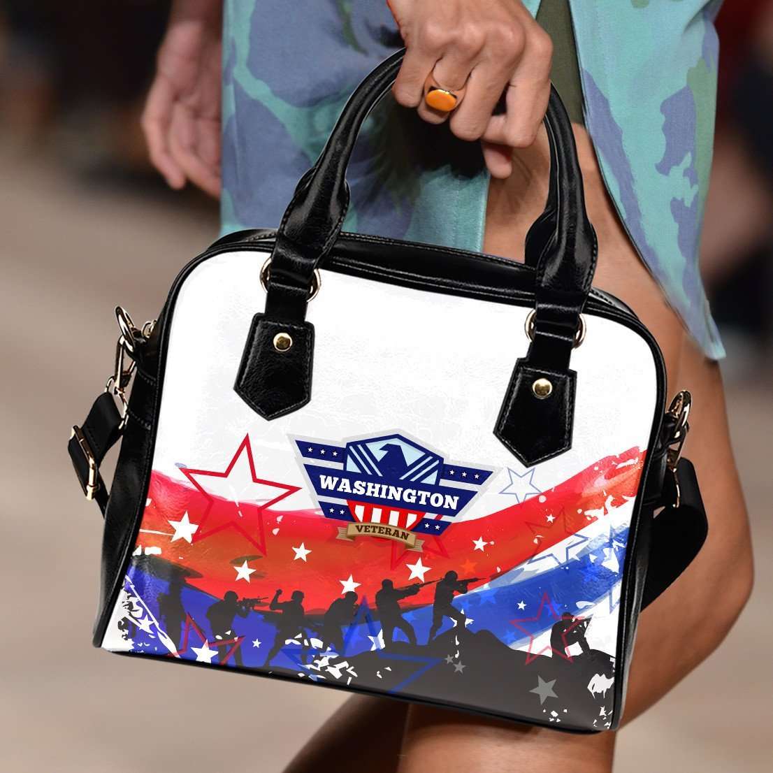 Designs by MyUtopia Shout Out:Washington Veteran Faux Leather Handbag with Shoulder Strap