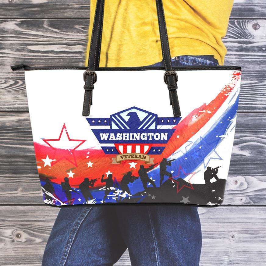 Designs by MyUtopia Shout Out:Washington Veteran Faux Leather Totebag Purse,Medium (10 x 16 x 5) / White/Red/Blue,tote bag purse