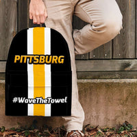 Load image into Gallery viewer, Designs by MyUtopia Shout Out:#WaveTheTowel Pittsburgh Backpack
