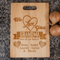 Load image into Gallery viewer, Designs by MyUtopia Shout Out:We Love You With All Our Hearts Personalized With Names Engraved Maple Cutting Board
