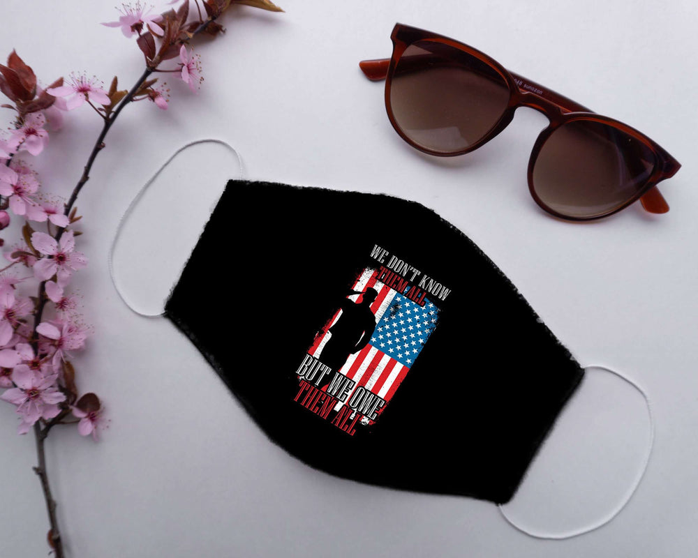 Designs by MyUtopia Shout Out:We Owe Them All Armed Forces US Flag Adult Fabric Face Mask with Elastic Ear Loops