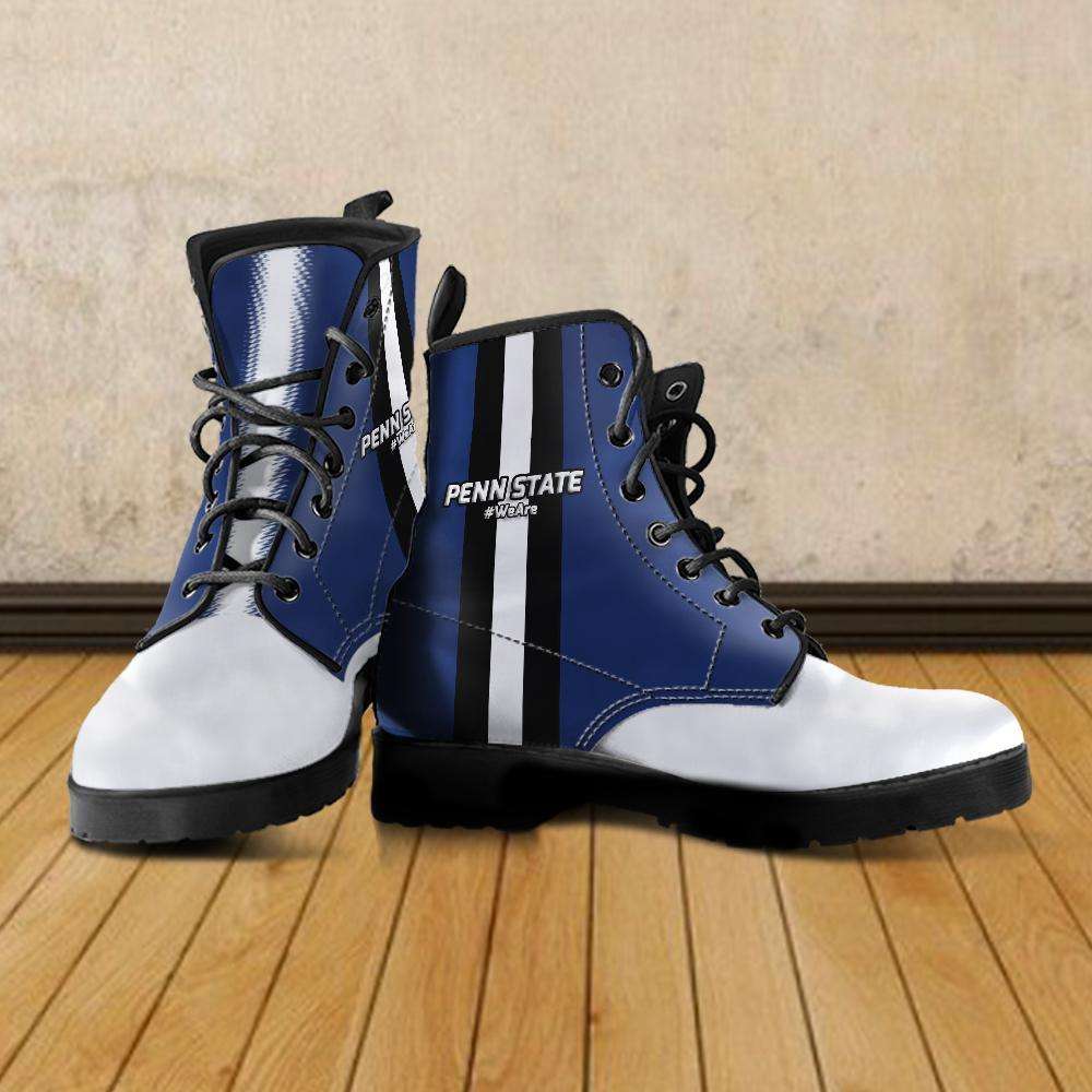 Designs by MyUtopia Shout Out:#WeAre Penn State Fan Faux Leather 7 Eye Lace-up Boots,Men's / Mens US5 (EU38) / Blue/White/Black,Lace-up Boots