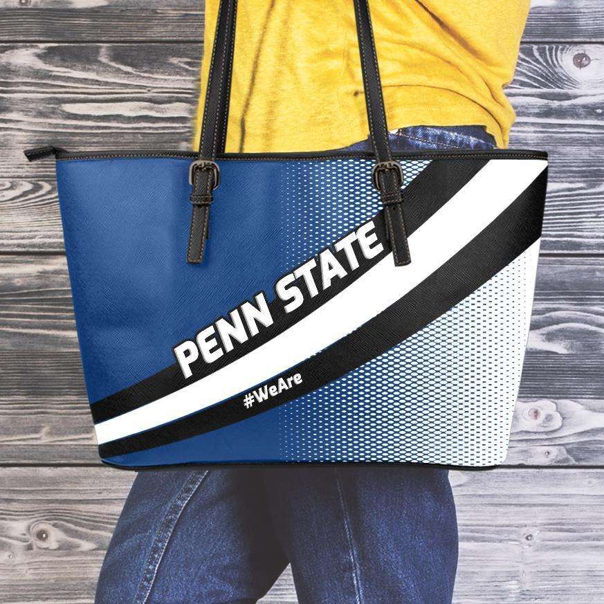 Designs by MyUtopia Shout Out:#WeAre Penn State Fan Faux Leather Totebag Purse,Medium (10 T x 16 x 5) / Blue/White/Black,tote bag purse