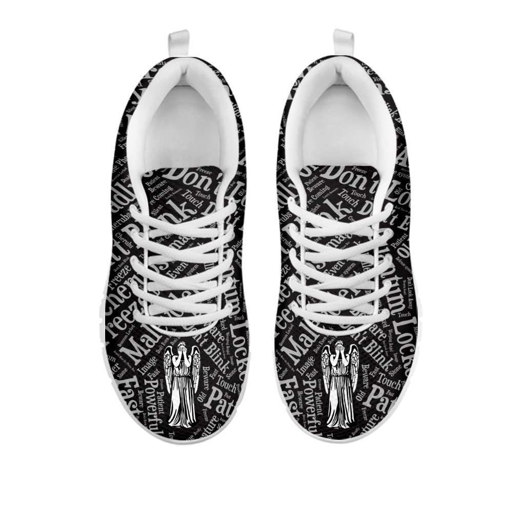 Designs by MyUtopia Shout Out:Weeping Angel - Women's Running Shoes,Womens White Sole Sneakers / Womens US5 (EU35) / Black/White,Running Shoes