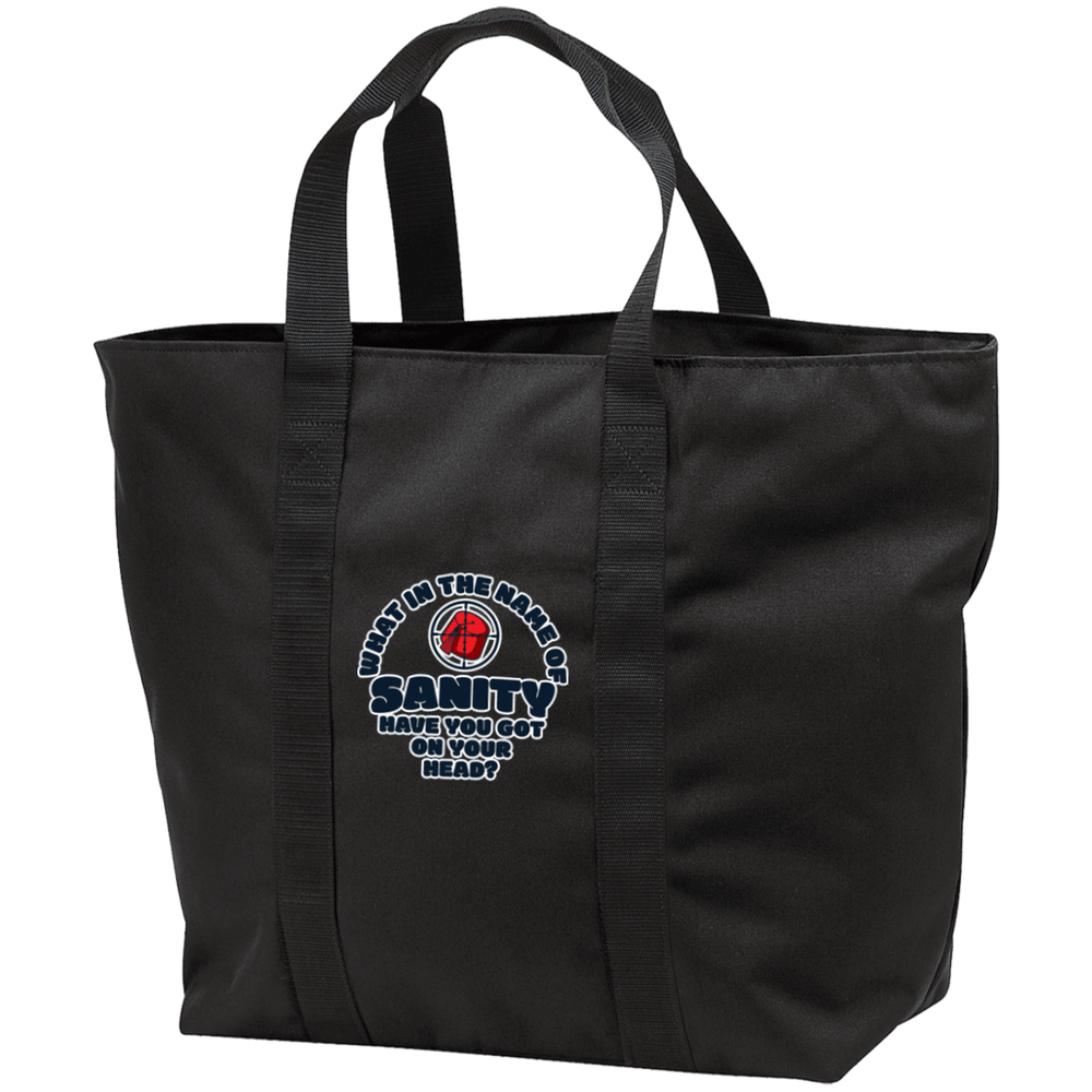 Designs by MyUtopia Shout Out:What In The Name of Sanity All Purpose Tote Bag,Black/Black / One Size,Bags