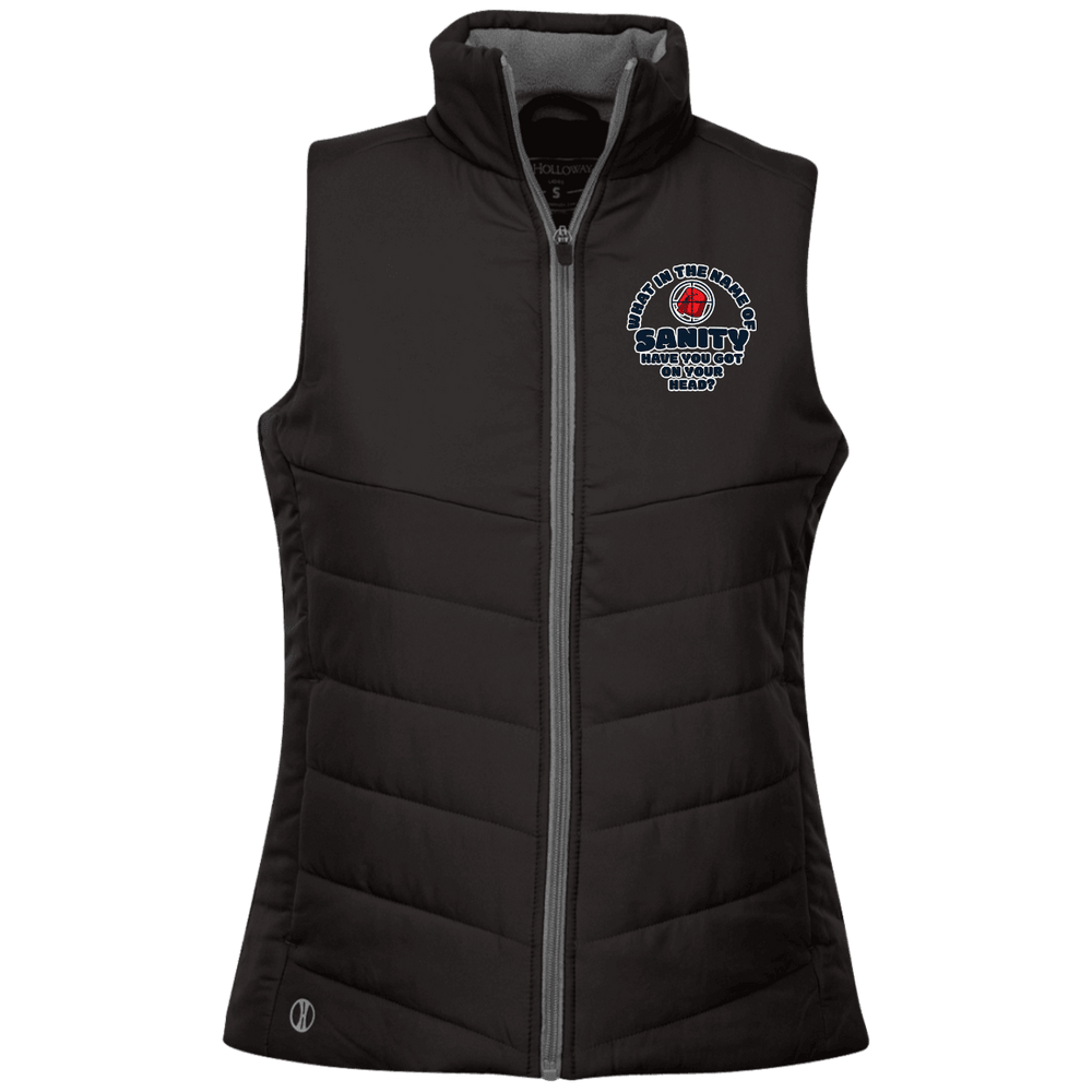 Designs by MyUtopia Shout Out:What In The Name of Sanity Ladies' Embroidered Quilted Vest,X-Small / Black,Jackets