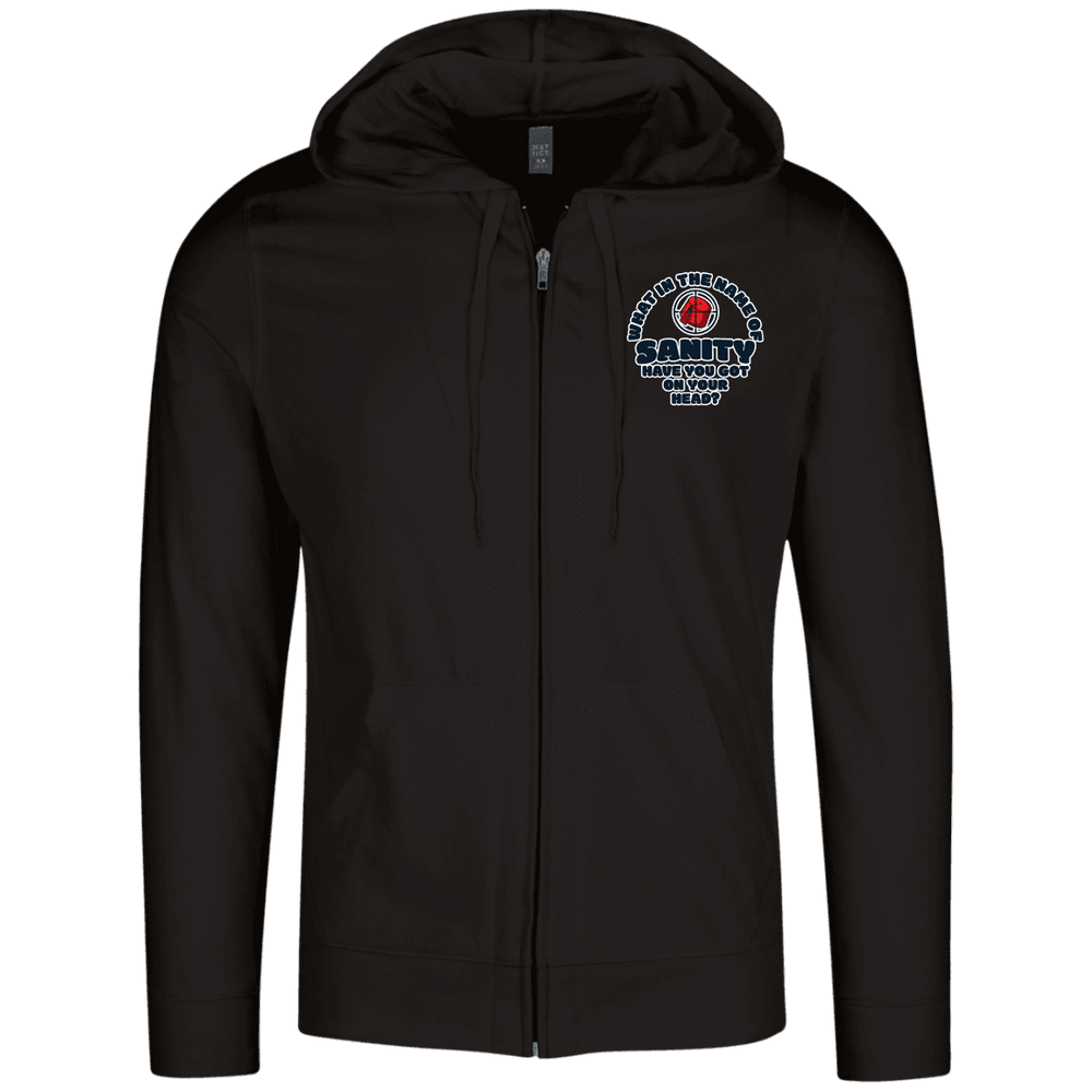 Designs by MyUtopia Shout Out:What In The Name of Sanity Lightweight Full Zip Hoodie,Black / X-Small,Sweatshirts