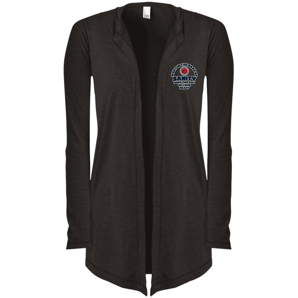 Designs by MyUtopia Shout Out:What In The Name of Sanity Women's Hooded Cardigan,X-Small / Black Frost,Sweatshirts