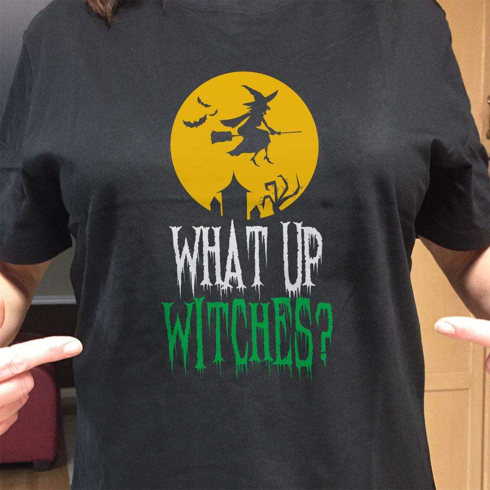 Designs by MyUtopia Shout Out:What Up Witches Adult Unisex Cotton Short Sleeve T-Shirt