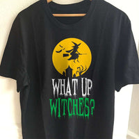 Load image into Gallery viewer, Designs by MyUtopia Shout Out:What Up Witches Adult Unisex Cotton Short Sleeve T-Shirt,S / Black,Adult Unisex T-Shirt
