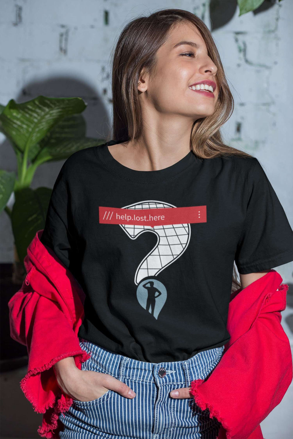 Designs by MyUtopia Shout Out:What3Words App Help Lost Here Cotton Unisex T-Shirt