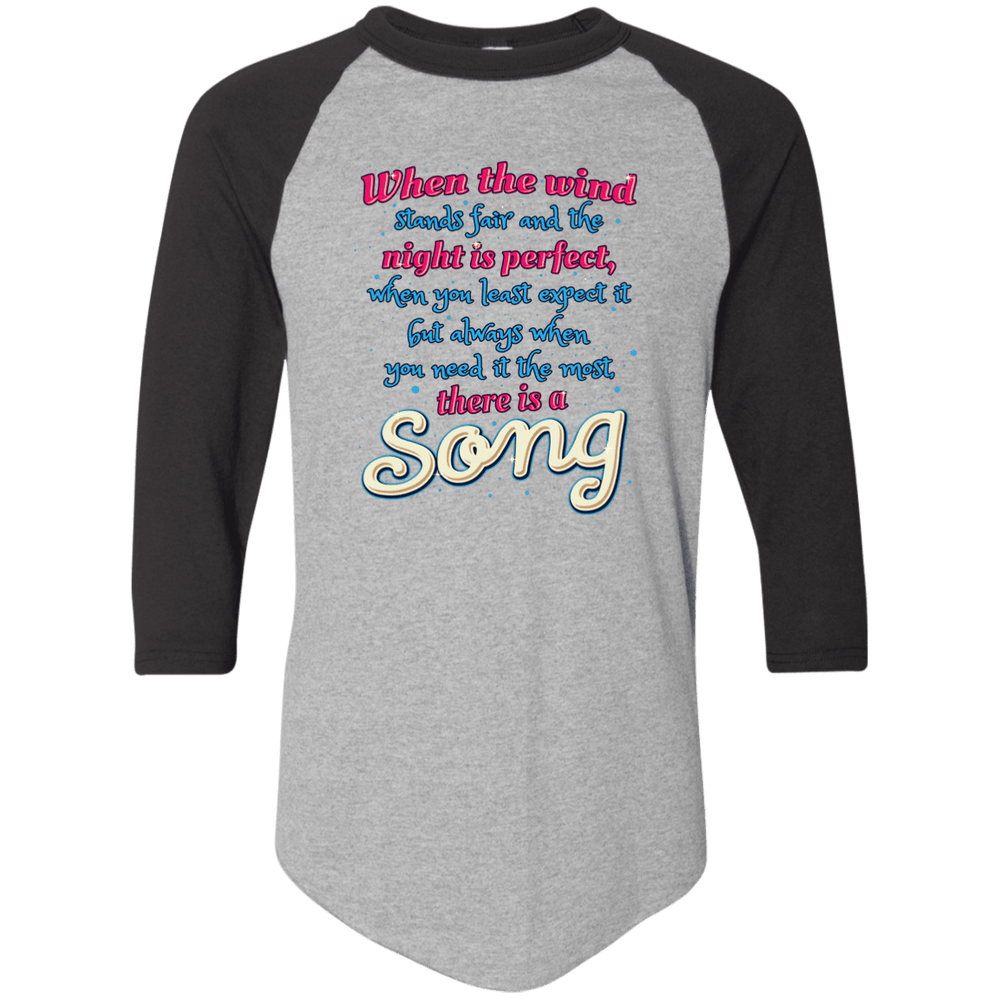 Designs by MyUtopia Shout Out:When you Need it the Most There Is A Song 3/4 Length Sleeve Color block Raglan Jersey T-Shirt,Athletic Heather/Black / S,Adult Unisex T-Shirt
