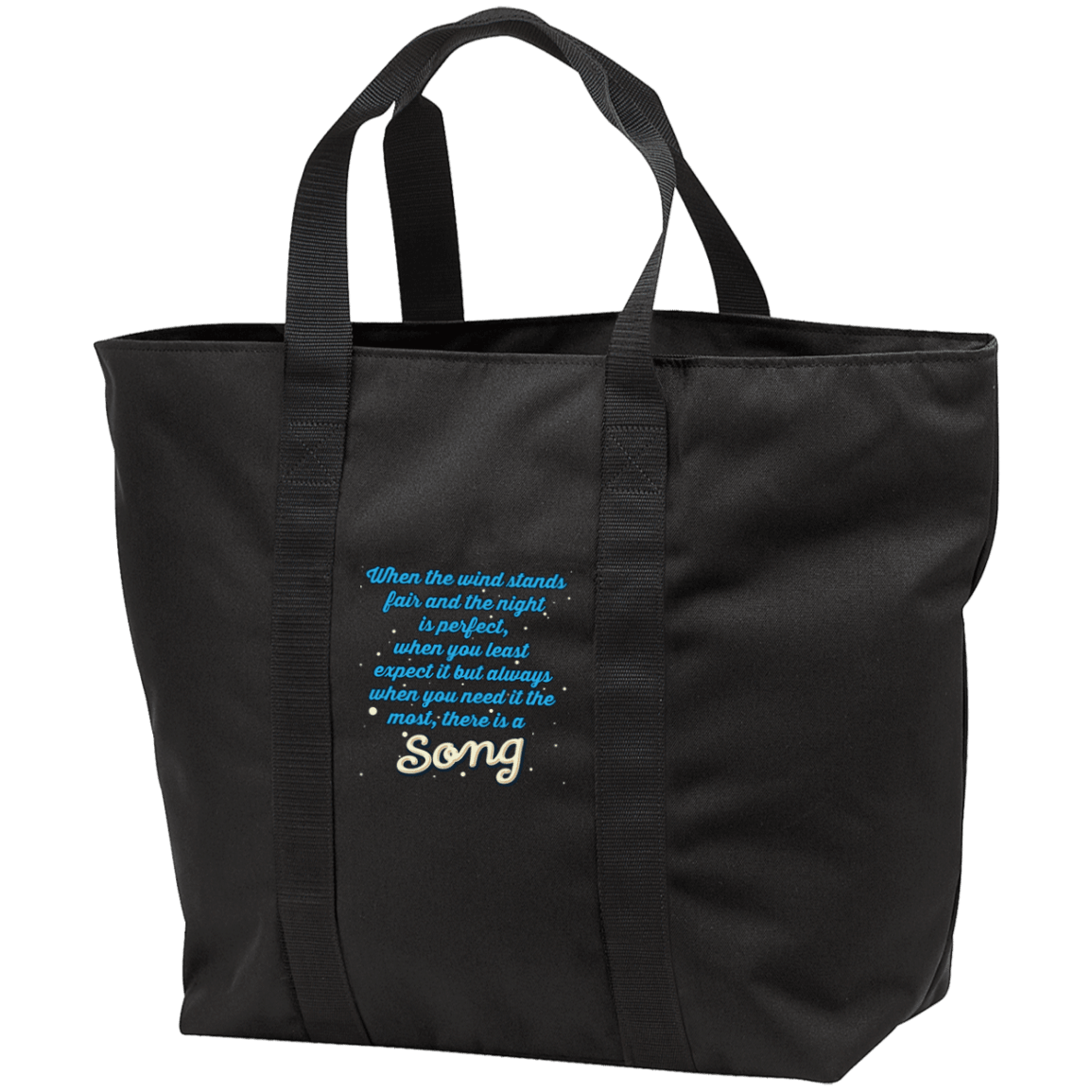 Designs by MyUtopia Shout Out:When you Need it the Most There Is A Song Embroidered All Purpose Tote Bag,Black/Black / One Size,Bags