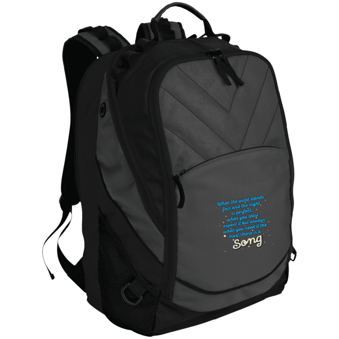 Designs by MyUtopia Shout Out:When you Need it the Most There Is A Song Embroidered Laptop Computer Backpack,Dark Charcoal/Black / One Size,Bags