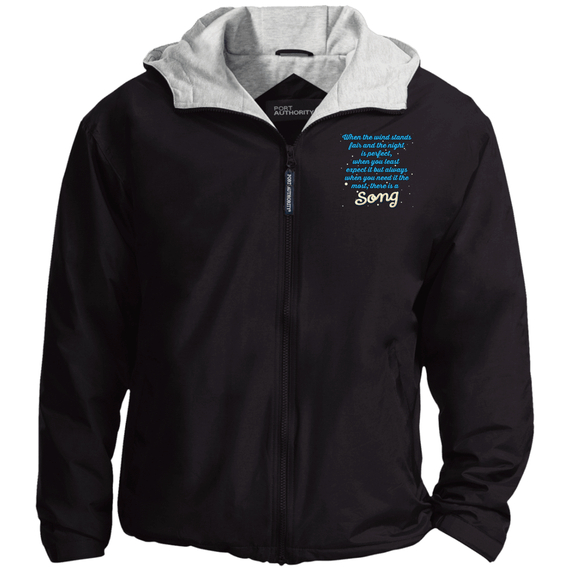 Designs by MyUtopia Shout Out:When you Need it the Most There Is A Song Embroidered Team Jacket,X-Small / Black/Light Oxford,Jackets