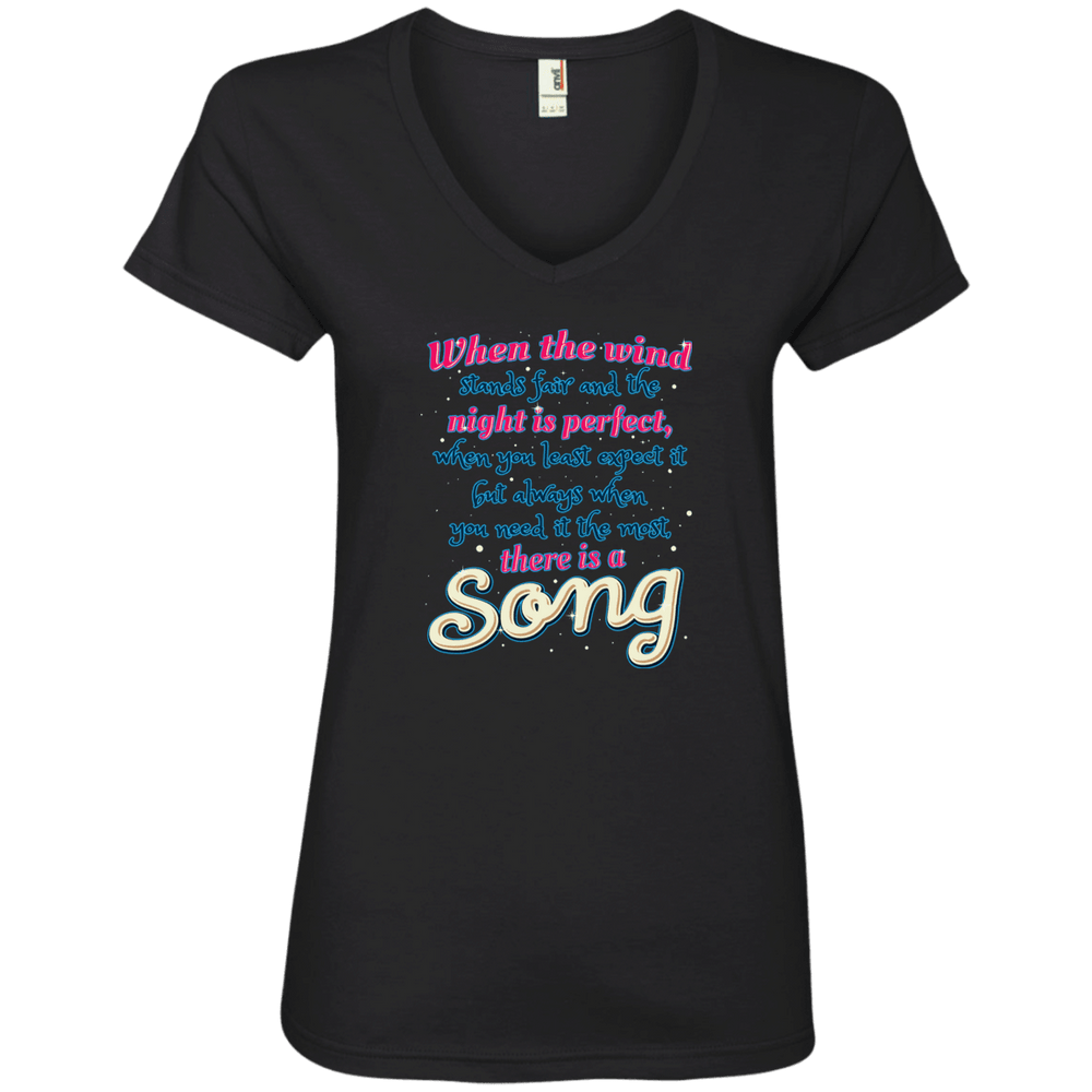 Designs by MyUtopia Shout Out:When you Need it the Most There Is A Song Ladies' V-Neck T-Shirt - Black,S / Black,Ladies T-Shirts