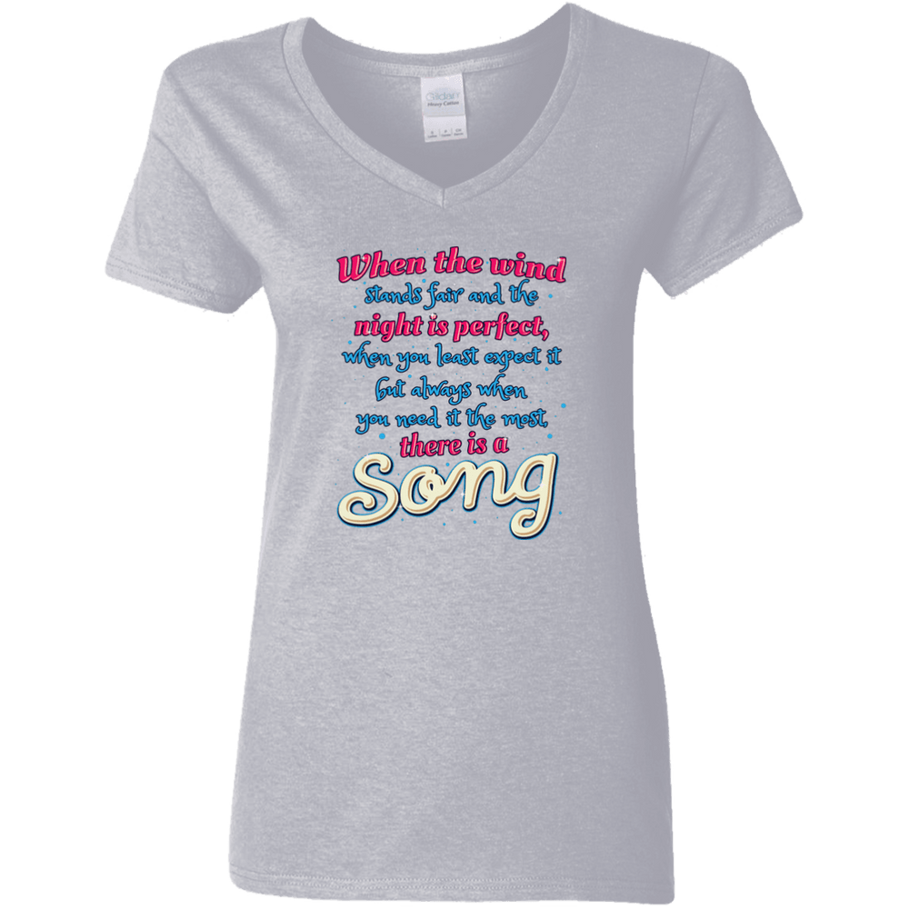 Designs by MyUtopia Shout Out:When you Need it the Most There Is A Song Ultra Cotton Ladies V-Neck T-Shirt,S / Sport Grey,Ladies T-Shirts