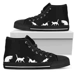 Designs by MyUtopia Shout Out:White cats in Silhouette Men's Hightop Canvas Shoes