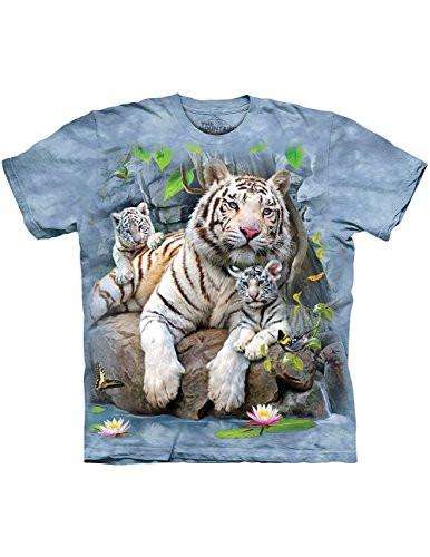 Designs by MyUtopia Shout Out:White Tigers of Bengal Wearable Art T-Shirt by The Mountain,Blue / Small,Adult Unisex T-Shirt