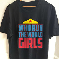 Load image into Gallery viewer, Designs by MyUtopia Shout Out:Who Run The World Girls Adult Unisex T-Shirt,S / Black,Adult Unisex T-Shirt
